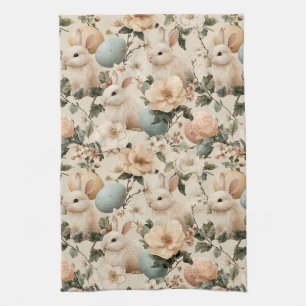 Osterhase im Vintage-Blumenstil (1) Geschirrtuch