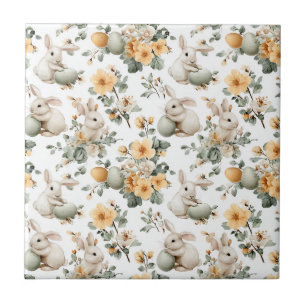 Osterhase im Vintage-Blumenstil (2) Fliese