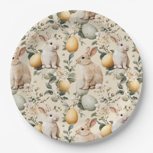 Osterhase im Vintage-Blumenstil (5) Pappteller (Vorderseite)