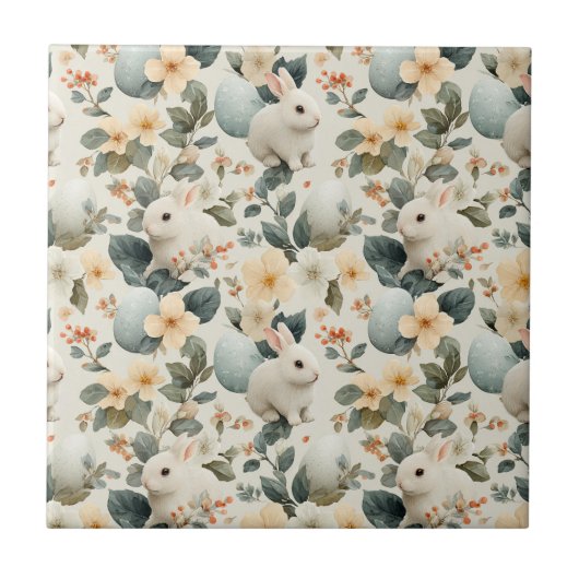 Osterhase im Vintage-Blumenstil (6) Fliese (Vorderseite)
