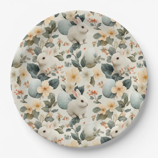 Osterhase im Vintage-Blumenstil (6) Pappteller (Vorderseite)