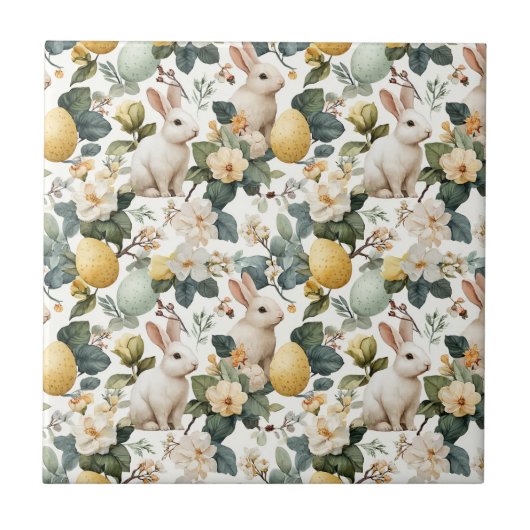 Osterhase im Vintage-Blumenstil (7) Fliese (Vorderseite)