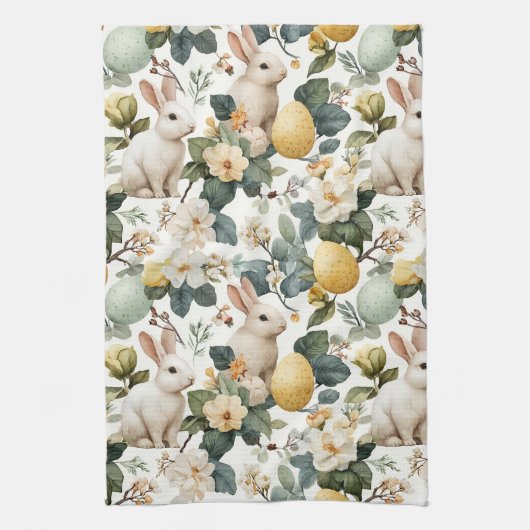 Osterhase im Vintage-Blumenstil (7) Geschirrtuch (Vertikal)