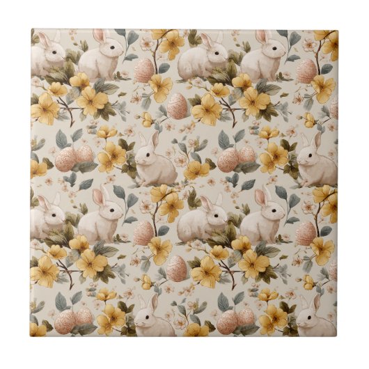 Osterhase im Vintage-Blumenstil (8) Fliese (Vorderseite)