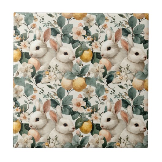 Osterhase im Vintage-Blumenstil (9) Fliese (Vorderseite)