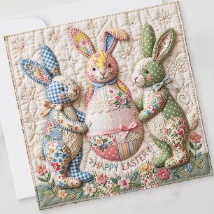 Osterhase im Vintage-Look, Faux-Patchwork-Quilt-Dr Feiertagskarte