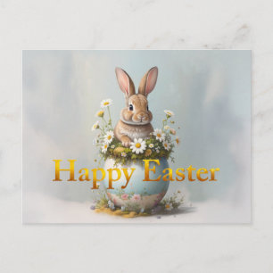 Osterhase im Vintage-Stil mit Gänseblümchen Feiertagspostkarte