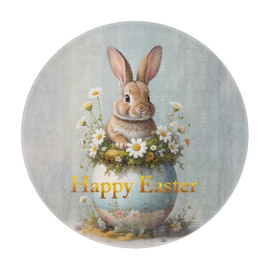 Osterhase im Vintage-Stil mit Gänseblümchen Schneidebrett (Vorderseite)