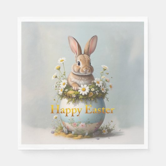 Osterhase im Vintage-Stil mit Gänseblümchen Serviette (Vorderseite)