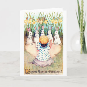 Osterhase im Vintage-Stil mit Mädchen Karte