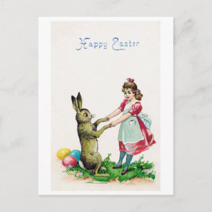 Osterhase im Vintage-Stil mit Mädchen Postkarte
