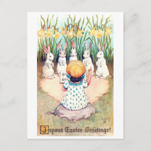 Osterhase im Vintage-Stil mit Mädchen Postkarte