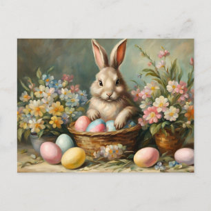 Osterhase im Vintage-Stil mit Ostereiern und Blume Feiertagspostkarte