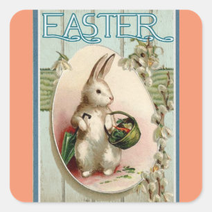Osterhase im Vintage-Stil Quadratischer Aufkleber