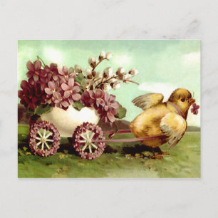 Osterhase im Wagen mit Blumen Feiertagspostkarte