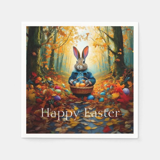 Osterhase im Wald Serviette (Vorderseite)