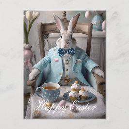 Osterhase in blauer Mantel und Krawatte Postkarte