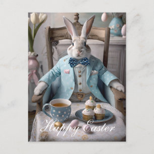 Osterhase in blauer Mantel und Krawatte Postkarte