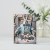 Osterhase in blauer Mantel und Krawatte Postkarte (Stehend Vorderseite)