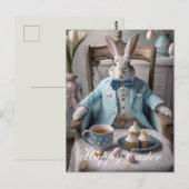 Osterhase in blauer Mantel und Krawatte Postkarte (Vorne/Hinten)