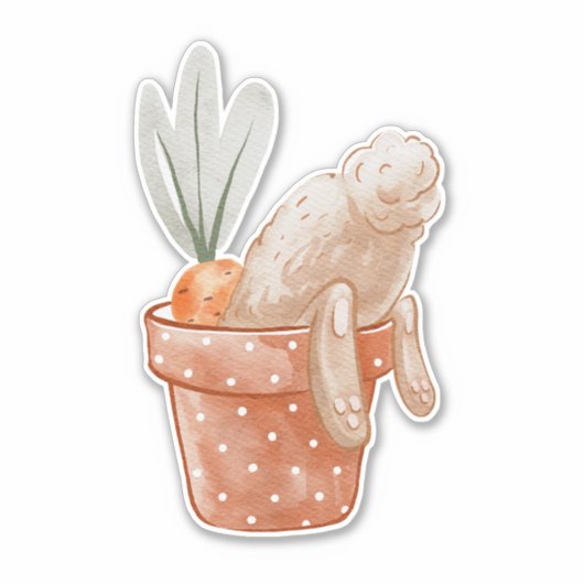Osterhase in Blume Pot Aufkleber (Vorderseite)
