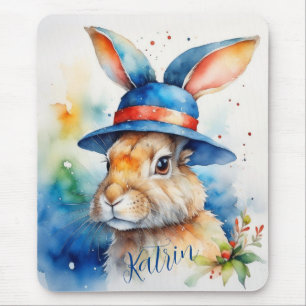 Osterhase in einem blauen Hut. Mousepad