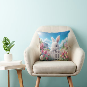 Osterhase in einem Frühlingsgarten Kissen