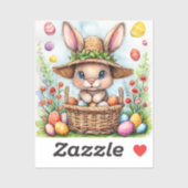 Osterhase in einem Korb gestrichener Eier Happy Ea Aufkleber (Blatt)