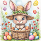 Osterhase in einem Korb gestrichener Eier Happy Ea Aufkleber (Vorderseite)