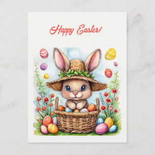 Osterhase in einem Korb gestrichener Eier Happy Ea Postkarte