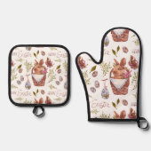 Osterhase in einem Korb Ofenhandschuh & Topflappen-Set (Vorderseite)