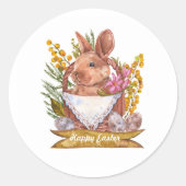 Osterhase in einem Korb Runder Aufkleber (Vorderseite)