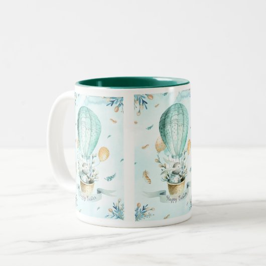 Osterhase in einem Korb und Frühjahrsballon Zweifarbige Tasse (Vorderseite Links)