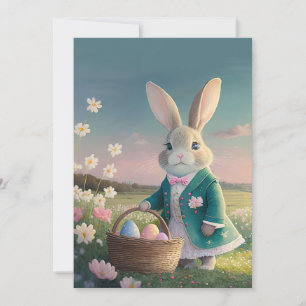 Osterhase in kleiner blauer Jacke Feiertagskarte