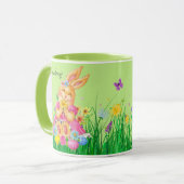 Osterhase in Rosa Frühlingszeit Blume Geschenk Tasse (Vorderseite Links)
