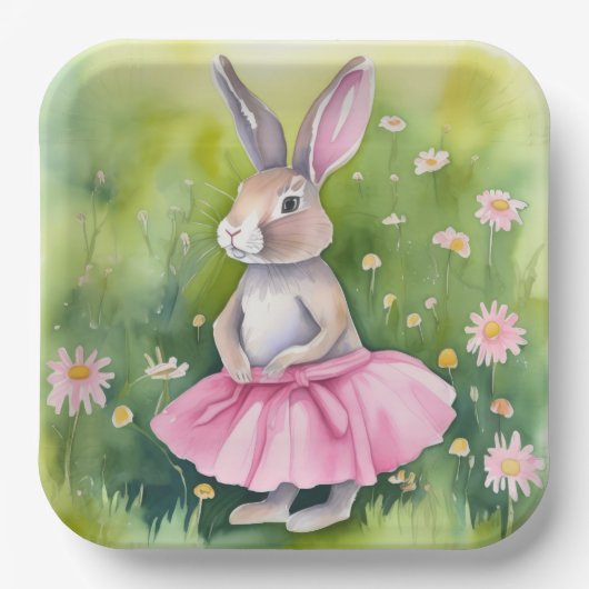 Osterhase in rosa Tutu Pappteller (Vorderseite)