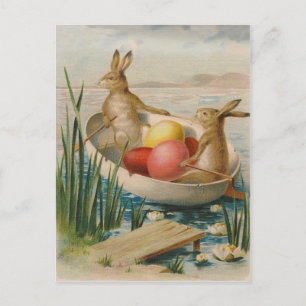Osterhase Kaninchen Farb-Ei Boot Feiertagspostkarte