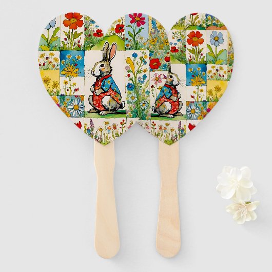 Osterhase Kaninchen Floral Patchwork Fächer (Vorne und Hinten)