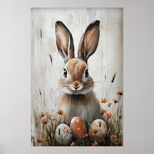 Osterhase Kaninchen im Blumenmuster, rustikale Ost Poster (Vorne)