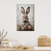 Osterhase Kaninchen im Blumenmuster, rustikale Ost Poster (Küche)