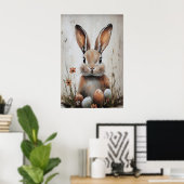 Osterhase Kaninchen im Blumenmuster, rustikales Os Poster (Heimbüro)