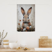 Osterhase Kaninchen im Blumenmuster, rustikales Os Poster (Küche)