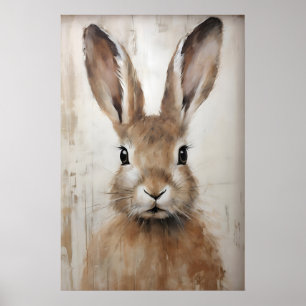 Osterhase Kaninchen-Porträt-Druck, Rustikal Poster