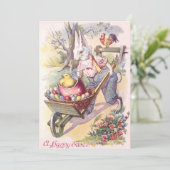 Osterhase Küken gefärbtes Ei Einladung (Stehend Vorderseite)