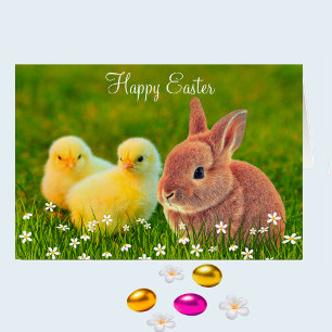 Osterhase & Küken mit Blumen