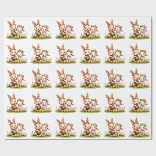 Osterhase & Lamm | Frühlingsblumen und -kiche Nied Geschenkpapier (Flach)