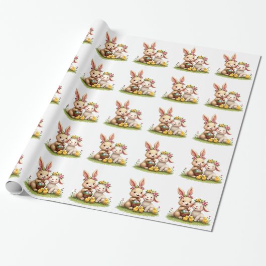 Osterhase & Lamm | Frühlingsblumen und -kiche Nied Geschenkpapier (Ungerollt)