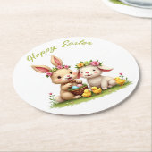 Osterhase & Lamm | Frühlingsblumen und -kiche Nied Runder Pappuntersetzer (Angewinkelt)