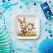 Osterhase & Lamm | Kichen und Frühlingsblumen Nied Pappteller (Party)