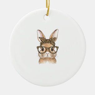 Osterhase Leopard Brille Bandana Hase Frauen  Keramik Ornament
